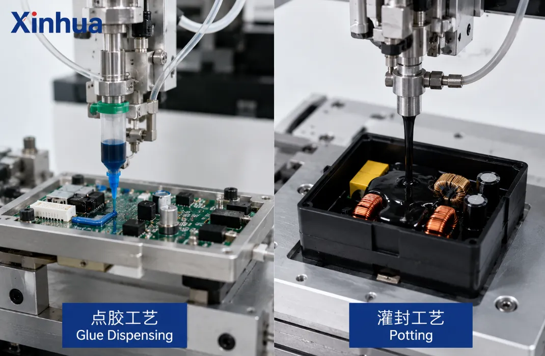 glue dispensing vs potting