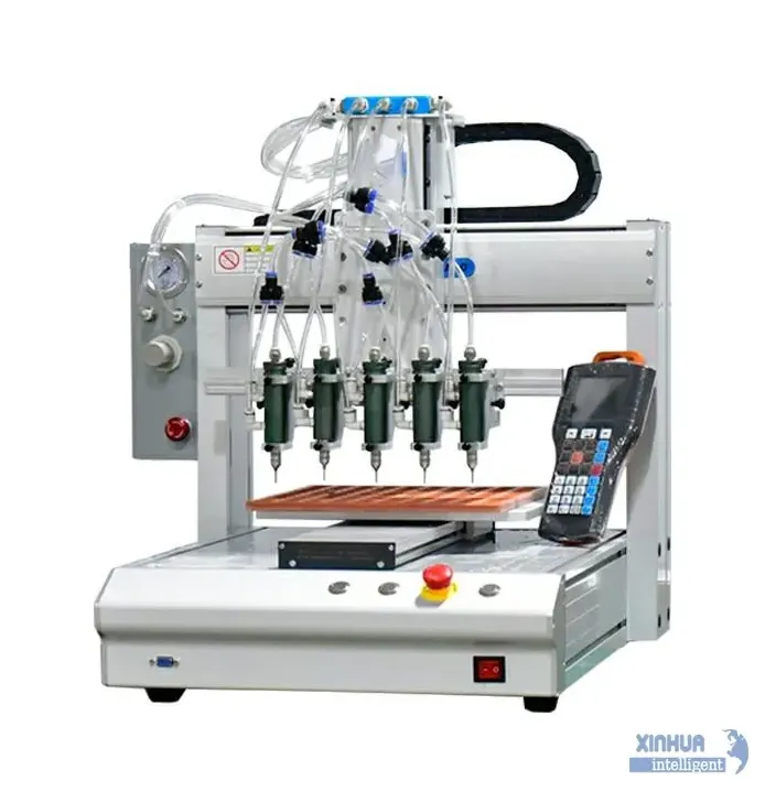 Desktop High Speed Three-axis Automatic Glue Dispenser Robot with 5 Heads and 5L Pressure Bucket